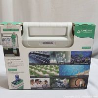 Back of the box showing features and applications for the pH tester kit including automatic calibration, sensor shield, and areas of use such as water treatment and aquariums.