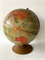 Front view of the globe showing Asia and Australia with metal base