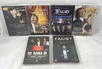 Front view of all six classical music DVDs arranged side by side, showing cover art and titles.