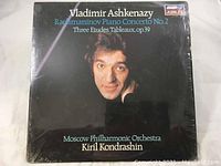 Front cover photo of vinyl LP album featuring Vladimir Ashkenazy with text indicating Rachmaninov Piano Concerto No. 2 and Moscow Philharmonic Orchestra.