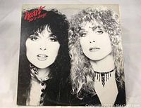 Front cover of Heart's 'Bebe Le Strange' vinyl record album, showing black and white portrait of two band members.