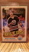 Front of 1981-82 O-Pee-Chee Mark Messier hockey card showing player in Edmonton Oilers uniform.