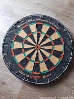 Front of the dart board showing score segments, NODOR branding, and National Darts Federation of Canada text.
