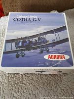 Top and side views of the Aurora Collector's Series Gotha G.V model kit box showing box art and historical details.