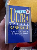 Front of the sealed box displaying Fleer Ultra '91 Update Baseball logo stickers and trading cards.