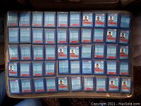 Back view of hockey cards showing detailed player statistics and information