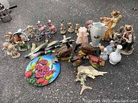 Wide view of all figurines and decorative items showing placement and variety