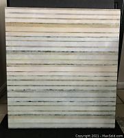 Front view of the original acrylic canvas painting showing horizontal stripes in earth tones.