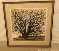 Full view of the framed limited edition lithograph print "Cottonwood" by Joe Ardourel showing the entire artwork, wood frame, and linen matte.