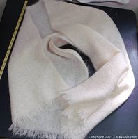 Full scarf spread out showing length and fringed ends.