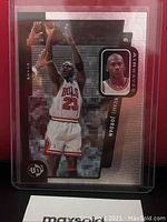 Front of Michael Jordan Upper Deck Airwaves sample basketball card, showing action shot and inset portrait.