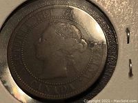 Obverse of the 1882H Canadian Large Cent showing Queen Victoria profile and inscription.