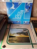 Photo showing front covers of two vinyl LP records: 'The New Ebb Tide' by Frank Chacksfield and Orchestra and 'Selections for Piano' of Chopin by Serge Petitgirard.