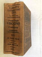 Full view of front cover and spine showing title, publisher and Fred Page Higgins & Company advertisement