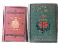 Two hardcover antique books side by side featuring titles and cover details.