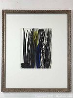 Front view of framed lithograph showing full artwork and detailed matting in vintage frame