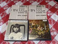 Photo showing two polyester Concertape reels on top with reels labeled 1800 feet, 7 inch, super strength polyester, along with two covers: Spike Jones in Stereo and Barbra Streisand My Name Is Barbra.