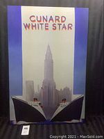 Canvas art showing two Cunard White Star ships with a city skyline, vertically oriented, with dominant blue and white colors.