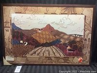 Full view of the framed artwork titled 'Little Village' showing the entire composition and frame.