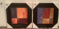 Two framed abstract art prints by Li Liger with colorful geometric compositions in modern style.