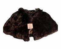 Front view of the dark brown rabbit fur cape laid flat showing fur texture and shape.