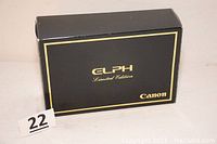 Black and gold limited edition ELPH Canon box with 'Limited Edition' text and Canon logo