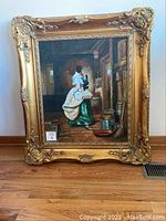Full front view of the framed oil painting showing the entire artwork and frame.