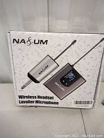 Photo of NASUM product box for wireless headset lavalier microphone set