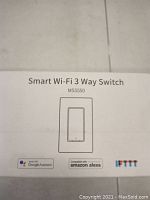 Front of the white box labeled 'Smart Wi-Fi 3 Way Switch MSS550' showing compatibility with Google Assistant, Amazon Alexa, IFTTT