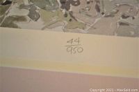 Close-up showing the edition number 44/950 handwritten on bottom margin of the print