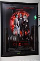 Full front view of framed Chicago movie poster signed by Catherine Zeta-Jones, Renée Zellweger, and Richard Gere