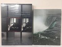 Two hardcover photography monographs by Annie Leibovitz side by side. Left book is shrink-wrapped titled 'A Photographer's Life 1990-2005'. Right book features Niagara Falls cover photo.