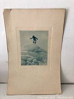 Full image of the vintage art print mounted on a mat board with visible wear and spotting.