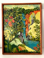 Front view of framed oil painting on white background