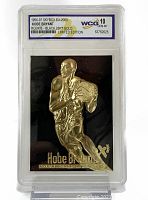 Front of the 1996-97 Skybox EX-2000 Kobe Bryant card, showing gold embossed image of the player with label indicating 23KT gold limited edition and graded WCG 10 GEM MT.