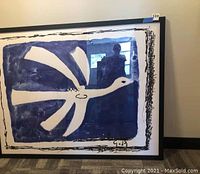 Full front view of framed dove print, showing scale and overall condition