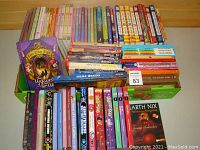 Overview of various youth and pre-teen books including Ever After High hardcover, Diary of a Wimpy Kid, and other series in good condition.