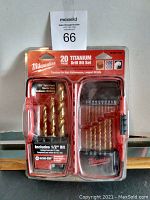 Front of the Milwaukee titanium drill bit set in clear plastic packaging showing the drill bits and case.
