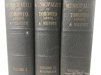 Spines of all three volumes showing titles, volume numbers, and gilt lettering