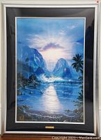 Full frontal view of framed lithograph showing artwork and frame