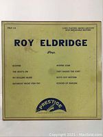 Front of the Prestige PRLP-114 vinyl record sleeve for Roy Eldridge Plays, listing track titles and Prestige label logo.