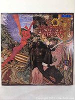 Front cover of Santana Abraxas vinyl record showing detailed, colorful fantasy artwork with angel, sunflower, and other symbolic figures.