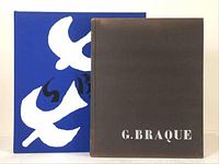 Two large hardcover art monographs about Georges Braque, including one brown book and one blue slipcase with abstract art.