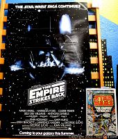 Black and white 1983 movie poster for The Empire Strikes Back featuring Darth Vader with sharp creases visible.