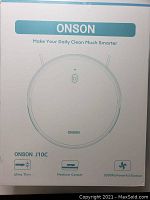 Front of Onson J10C box showing model name and suction/ultra-thin/carpet icons