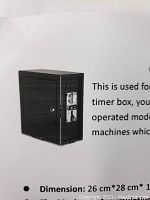 Image of black coin operated timer box with description and dimension details.