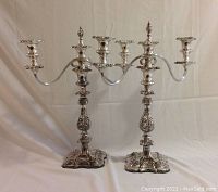 Front view of both candelabra showing overall design and symmetry