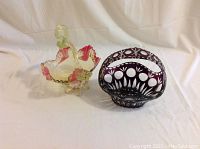 Photo showing both decorative baskets side by side on a plain background to display overall shape and color