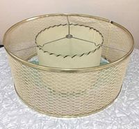 Full view of the vintage double fiberglass lamp shade showing both inner and outer shades with metal frame.