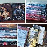 Photo showing multiple DVD sets, stacked with visible titles for Victoria seasons, Young Victoria, Queen Victoria's Children, Victoria & Abdul, and others